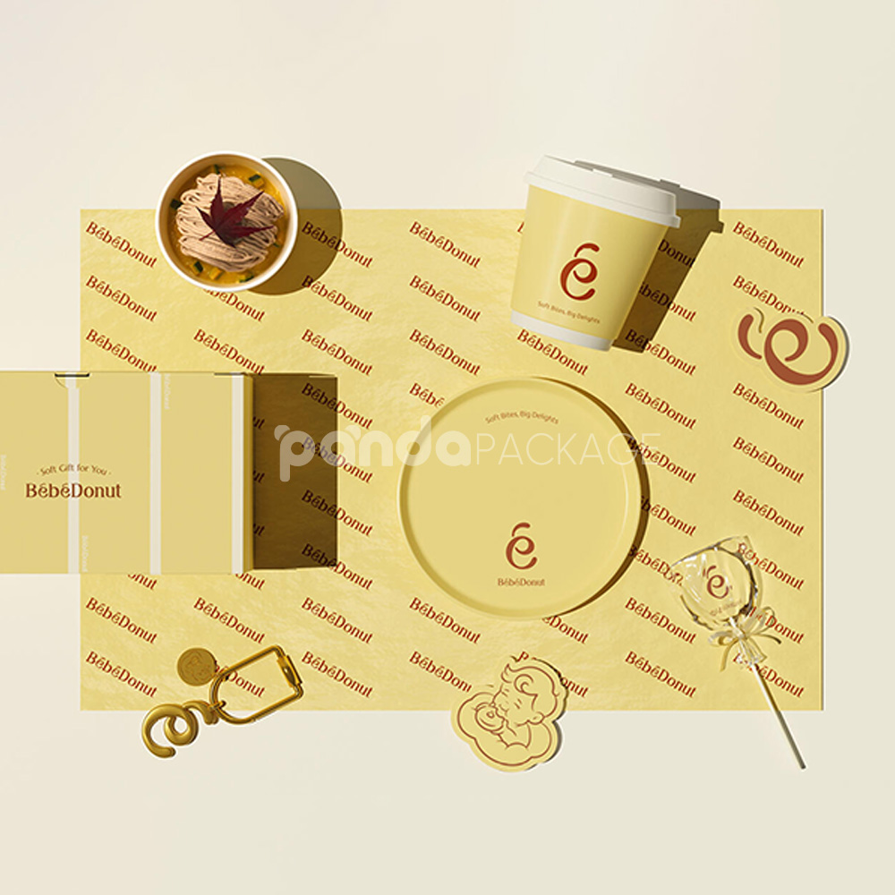 pastel yellow paperboard donut box with lid for bakery takeout and dessert packaging