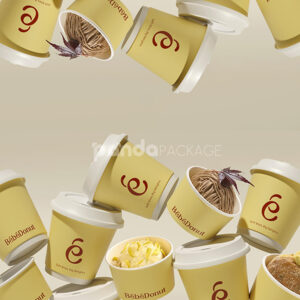 pastel yellow paperboard donut box with lid for bakery takeout and dessert packaging