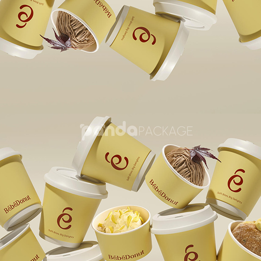 pastel yellow paperboard donut box with lid for bakery takeout and dessert packaging