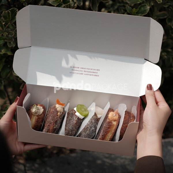 Red and Pale Yellow Paperboard Donut Box with Tuck Top Lid