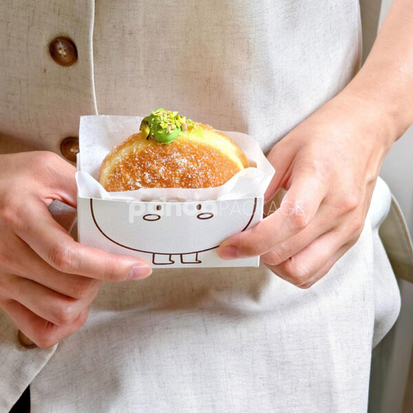 White Paperboard Donut Tray with Cute Cartoon Design