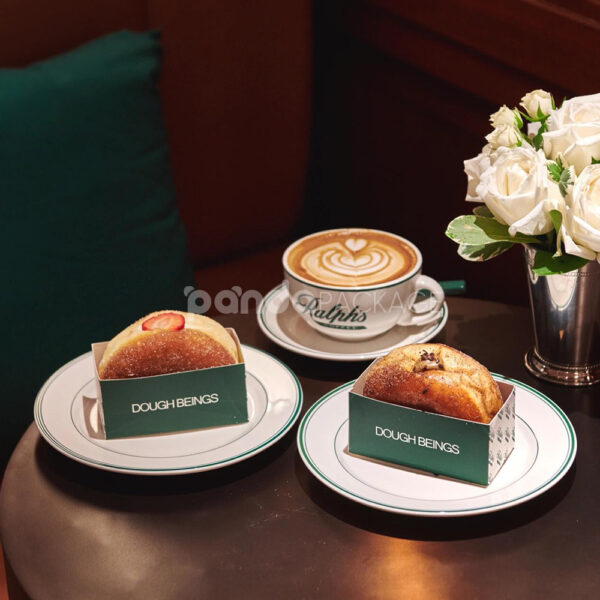 Green Paperboard Donut Tray with Logo Print for Cafes