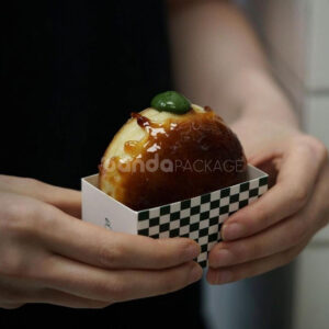 green paperboard donut tray with printed logo design for bakery and coffee shop packaging