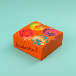 colorful paperboard donut gift box with hand-painted illustration and yellow interior for bakery and dessert packaging