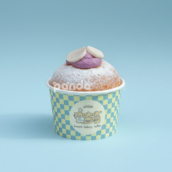 Blue and Yellow Checkered Paper Donut Cup for Bakery Takeout