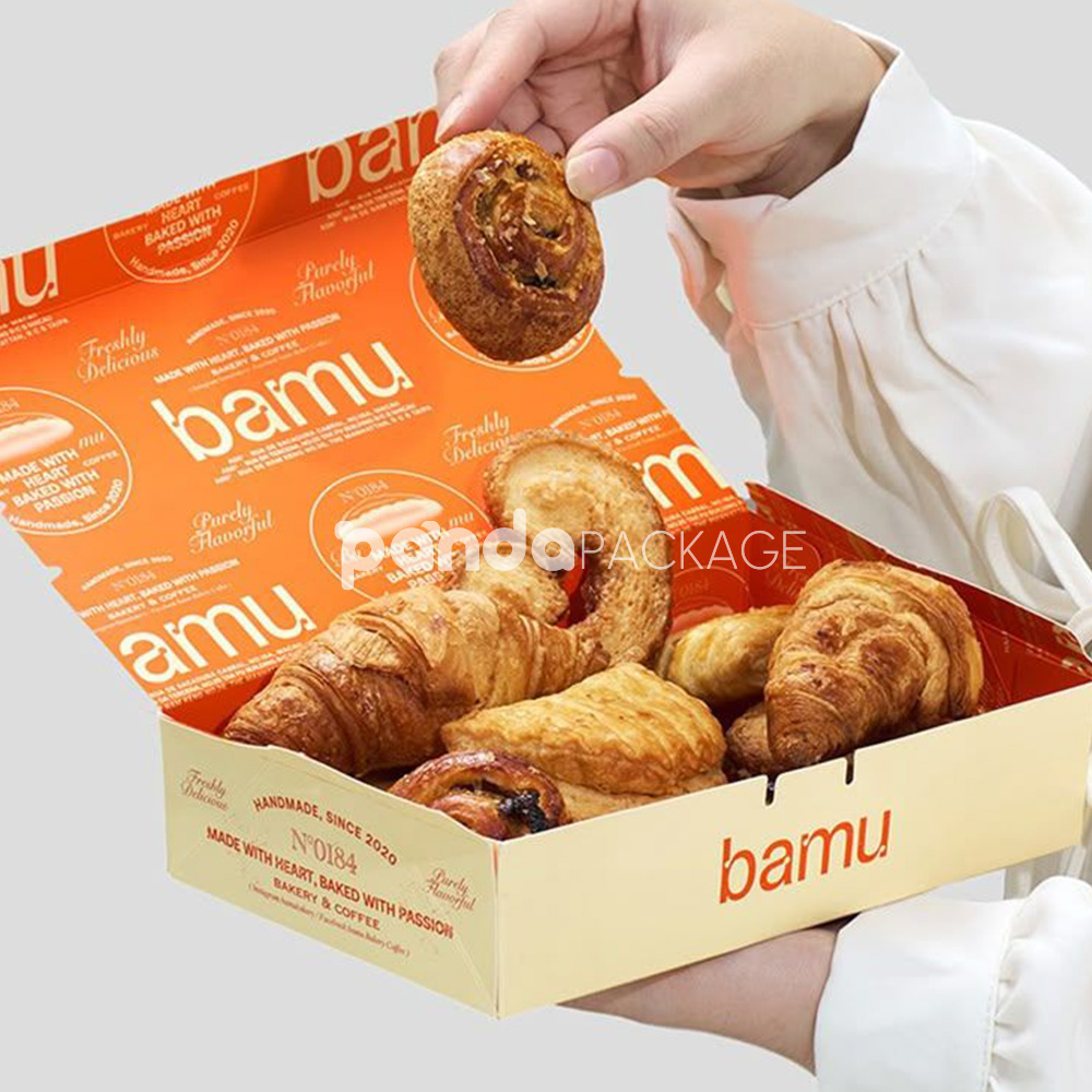 eco-friendly foldable paperboard bakery box for croissants and donuts packaging
