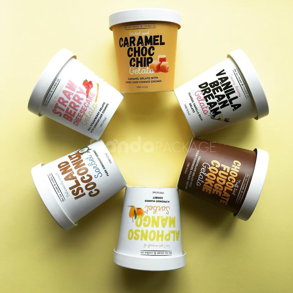 eco-friendly printed paper ice cream cups with lids for frozen desserts