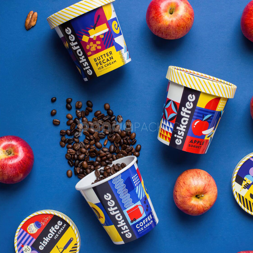 eco-friendly printed paper ice cream cups with lids for frozen desserts