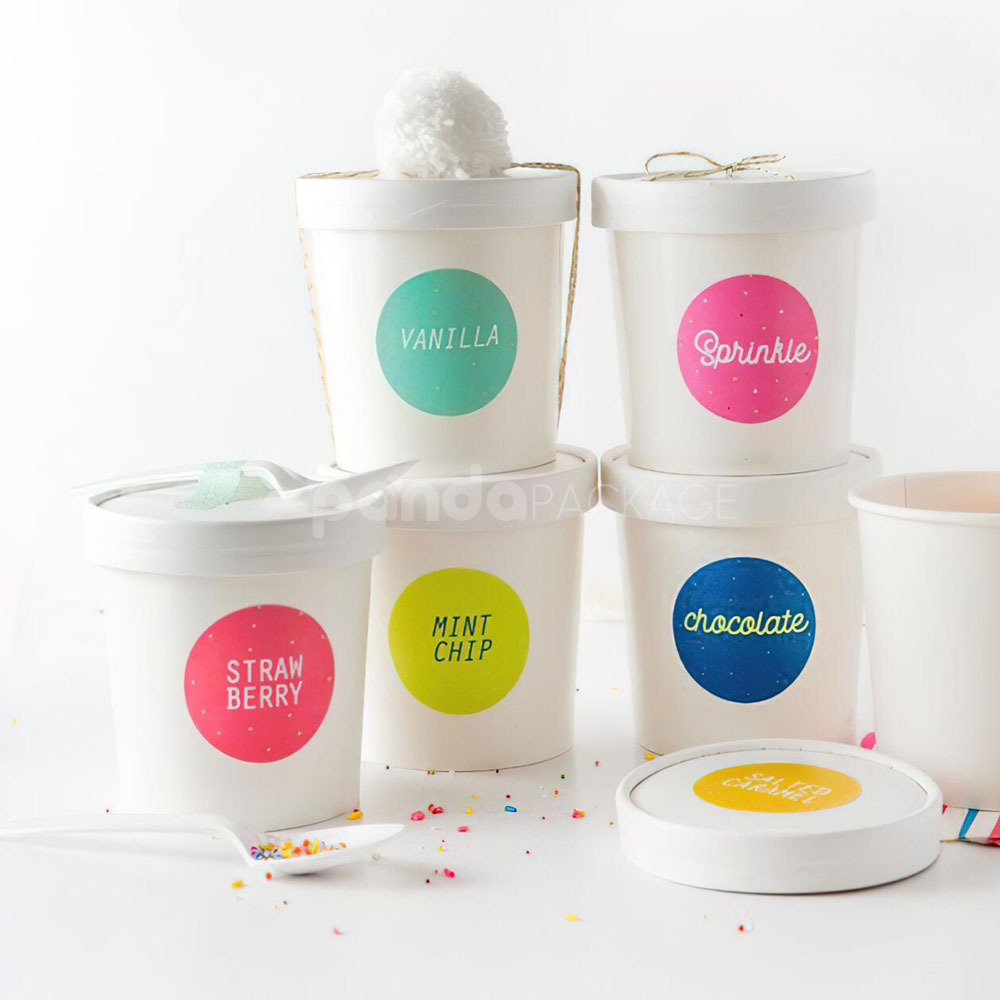 eco-friendly printed paper ice cream cups with lids for frozen desserts