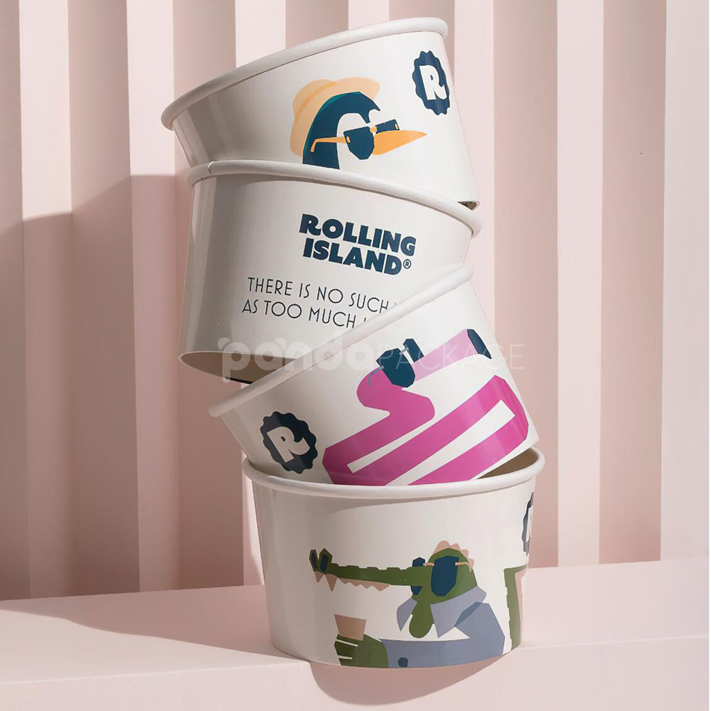 eco-friendly printed paper ice cream cups with lids for frozen desserts
