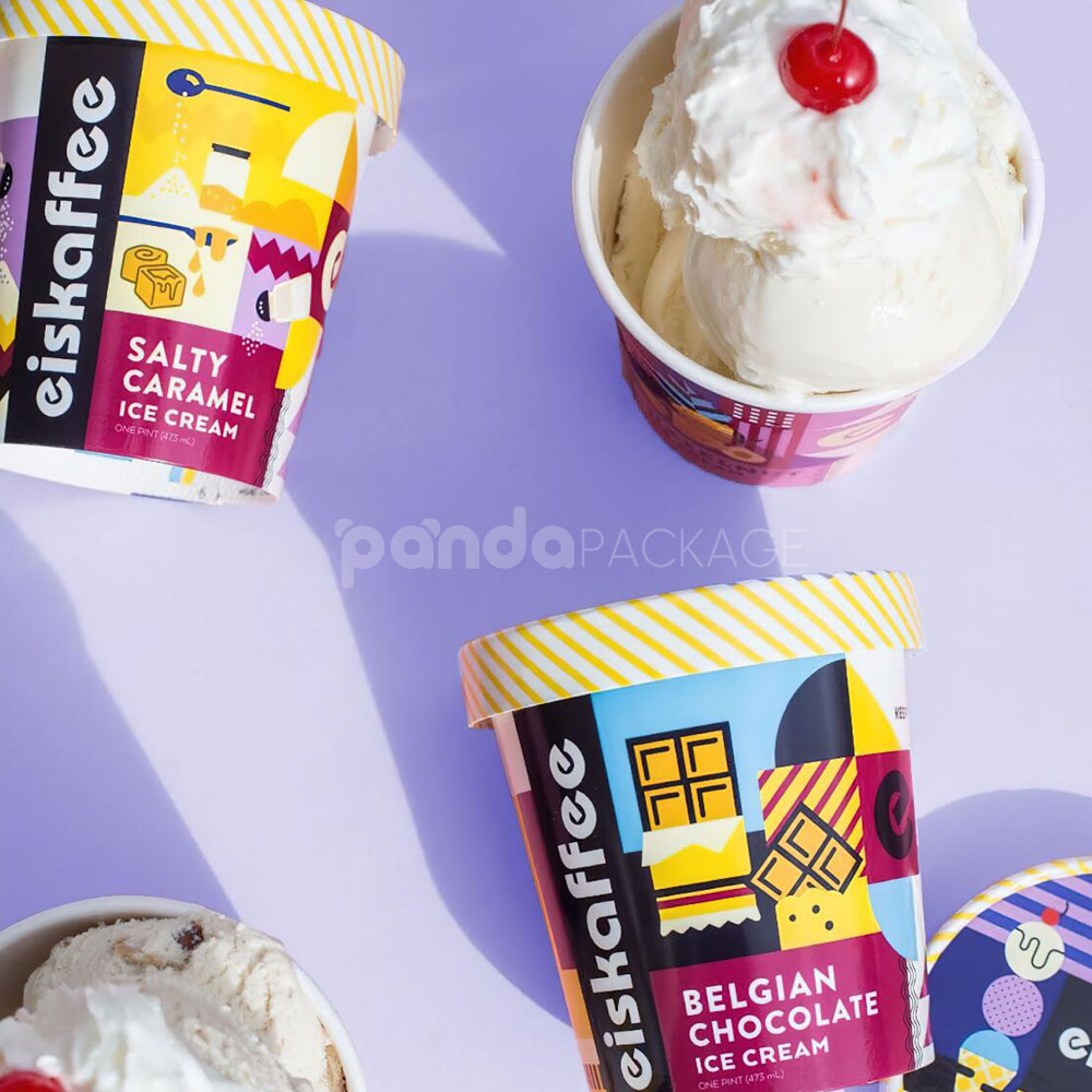 eco-friendly printed paper ice cream cups with lids for frozen desserts