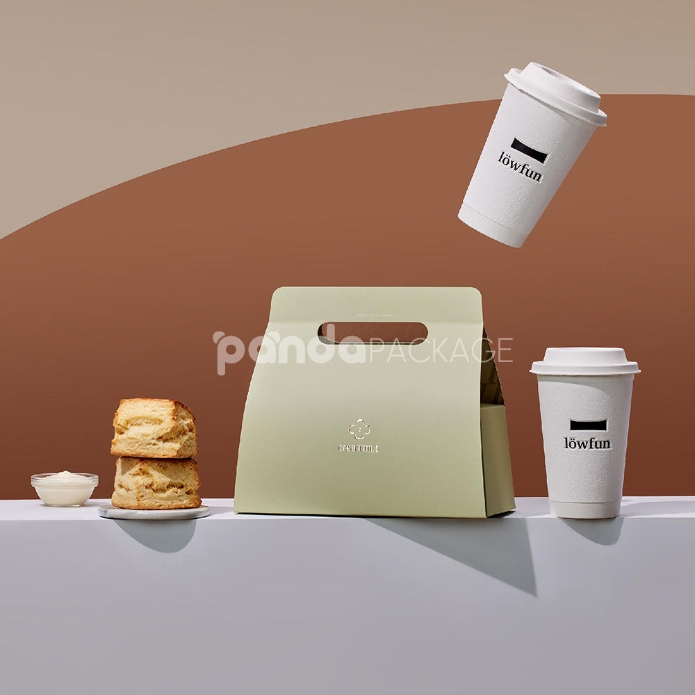 luxury paperboard coffee carrier box with handle for takeaway drinks