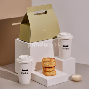 luxury paperboard coffee carrier box with handle for takeaway drinks