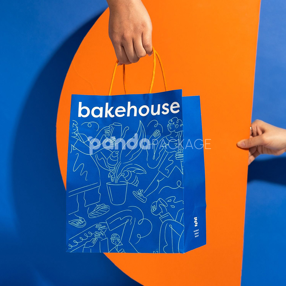 eco-friendly kraft paper bakery bags with handles for takeaway packaging