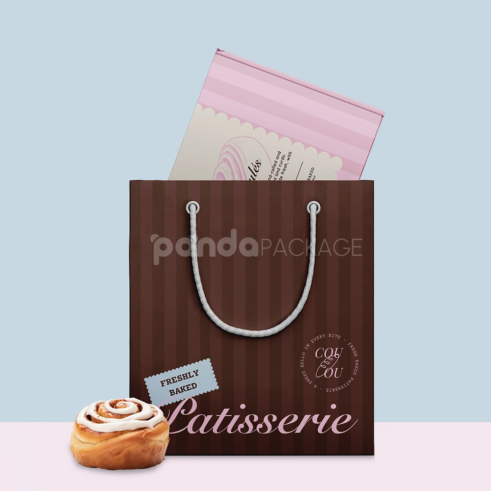 eco-friendly kraft paper bakery bags with handles for takeaway packaging