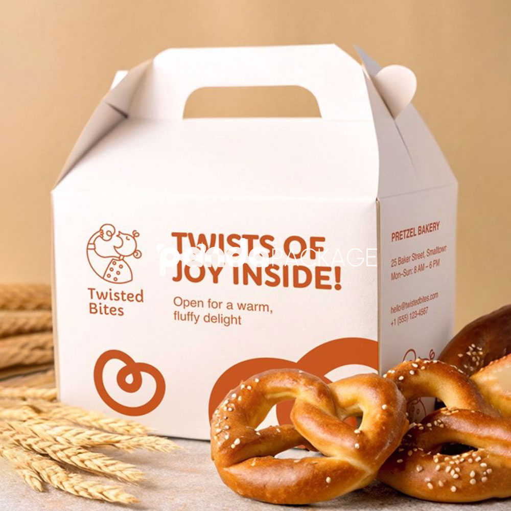 foldable paper gable boxes with handle for bakery and dessert packaging