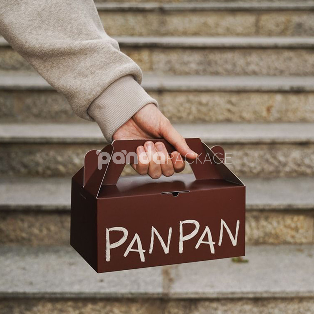 foldable paper gable boxes with handle for bakery and dessert packaging