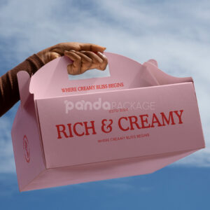 foldable paper gable boxes with handle for bakery and dessert packaging