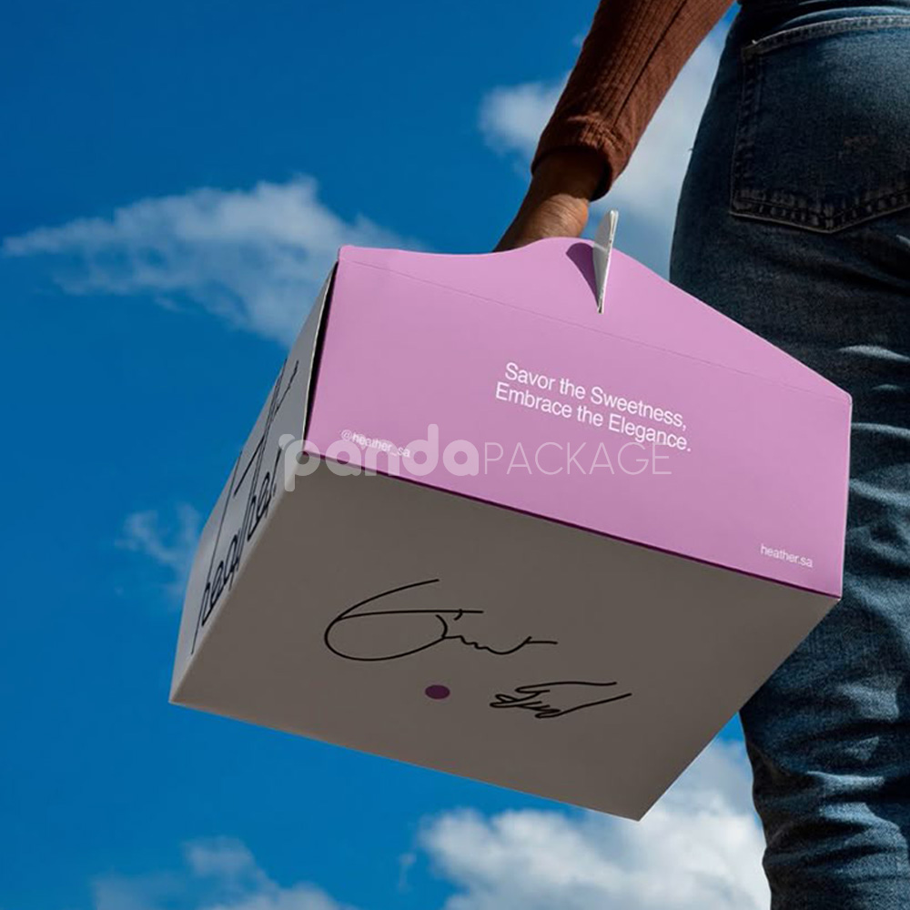 foldable paper gable boxes with handle for bakery and dessert packaging