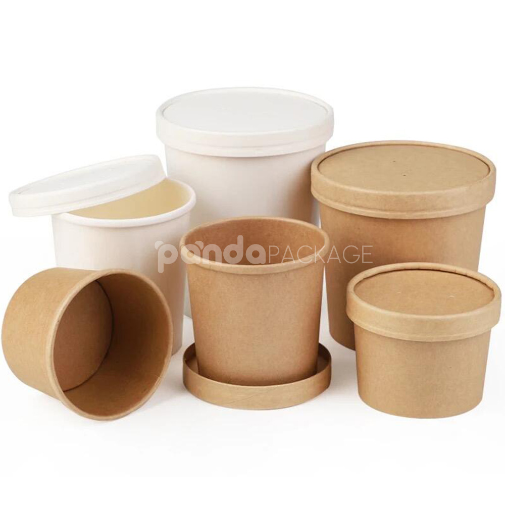 eco-friendly kraft paper soup cup with lid for food packaging