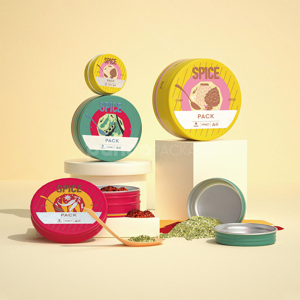 aluminum tin boxes for spice packaging with colorful printed lids