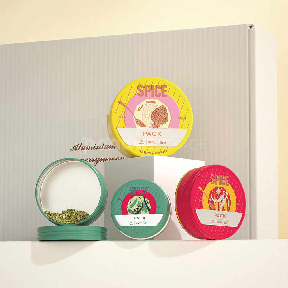 aluminum tin boxes for spice packaging with colorful printed lids