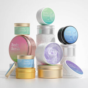 aluminum body scrub jars with screw-top lids for skincare packaging