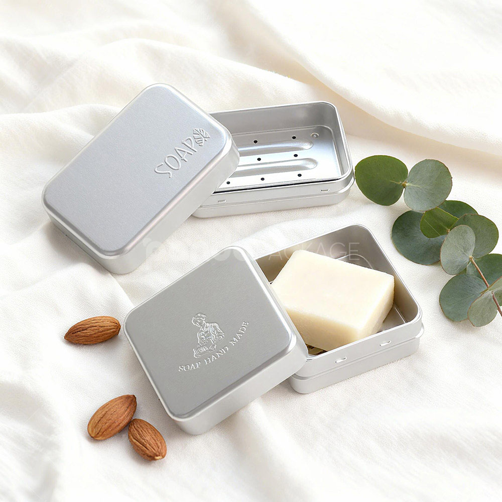 aluminum soap tin with drainage tray for handmade bar storage