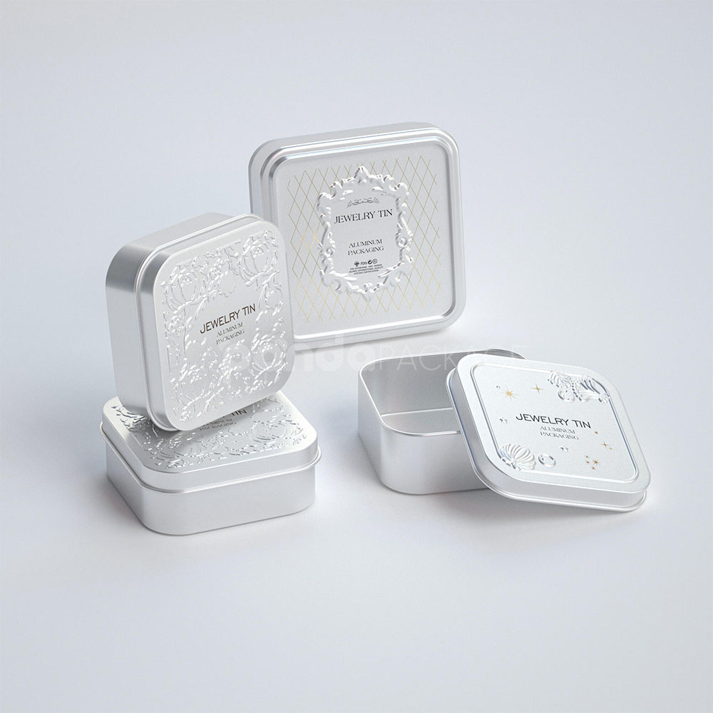 aluminum jewelry tin boxes with embossed decorative lids