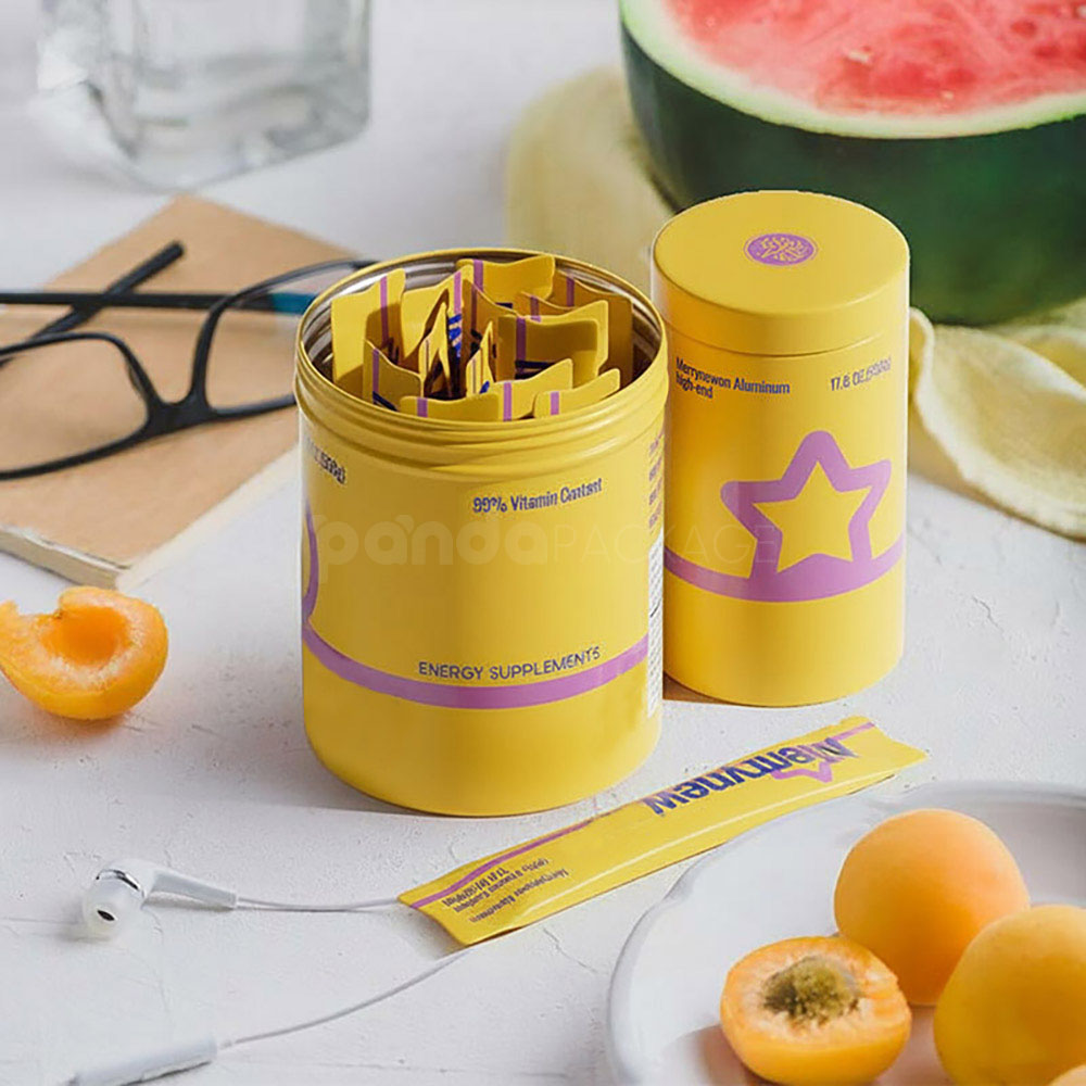 aluminum stick pack tins for vitamin powder and energy supplements