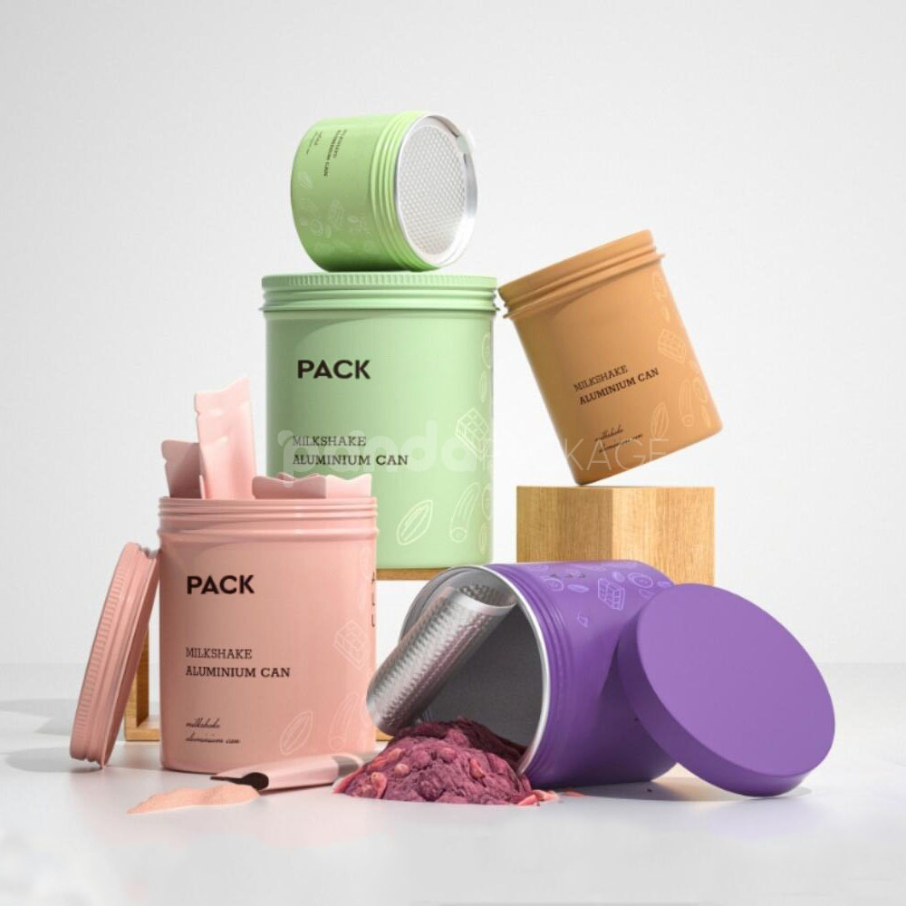 pastel aluminum cans for milkshake powder and drink mix packaging
