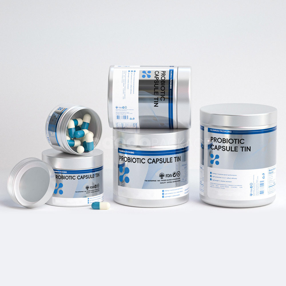 aluminum capsule tins for probiotic and dietary supplement packaging