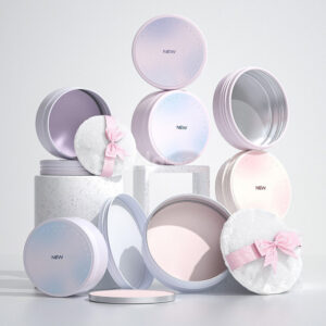 aluminum loose powder jar with makeup puff