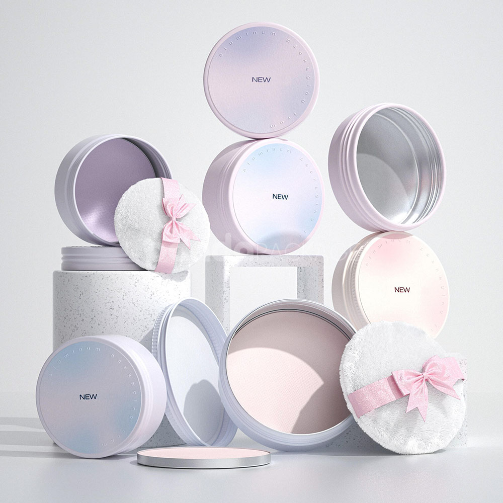 aluminum loose powder jar with makeup puff