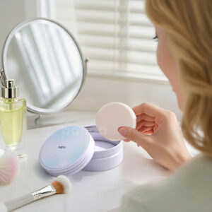 aluminum loose powder jar with makeup puff