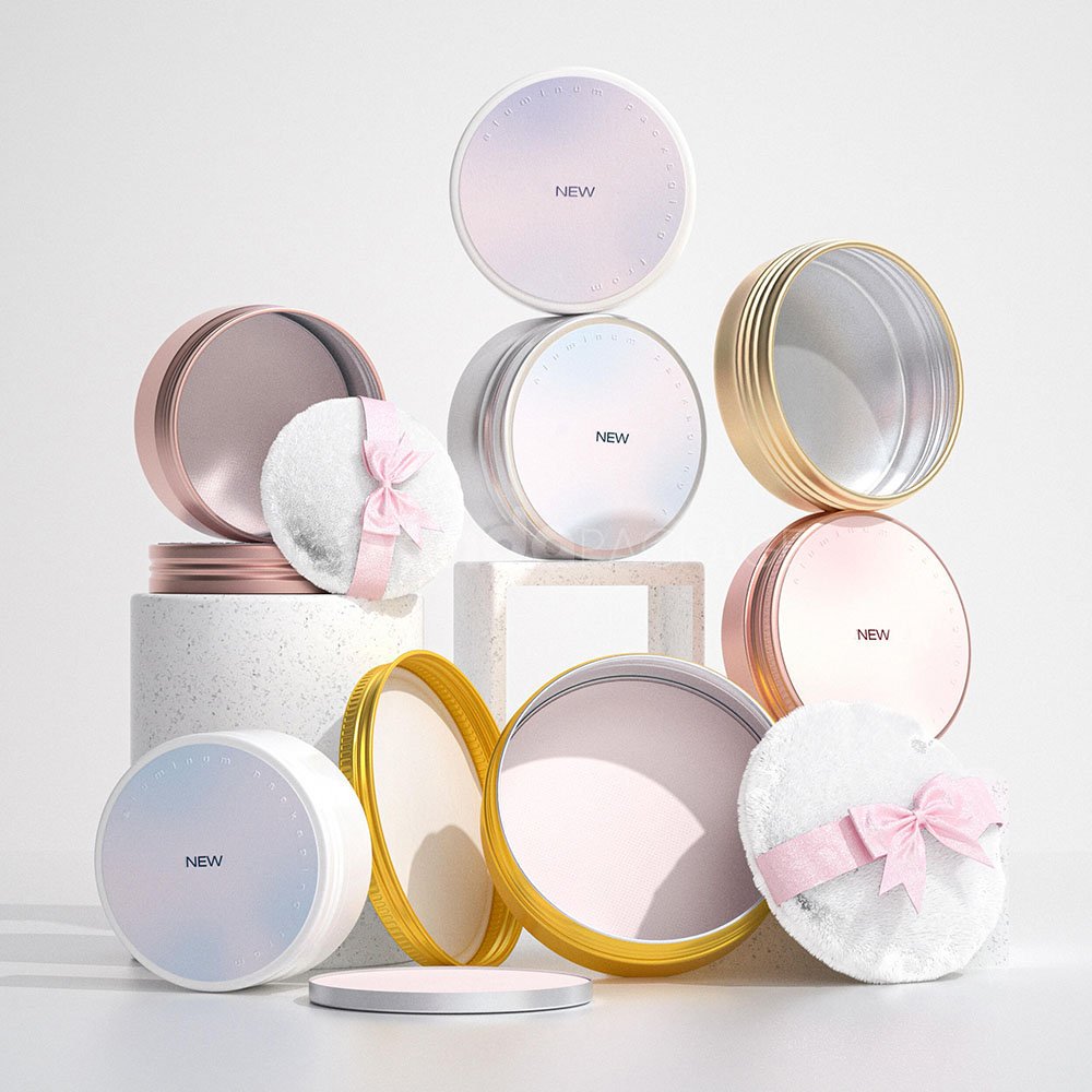 aluminum loose powder jar with makeup puff