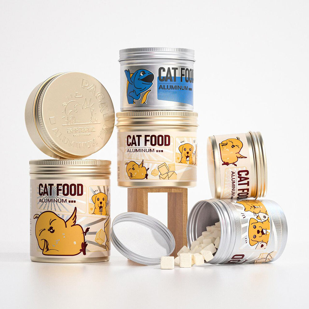 aluminum cat food tin container for freeze dried pet treats packaging