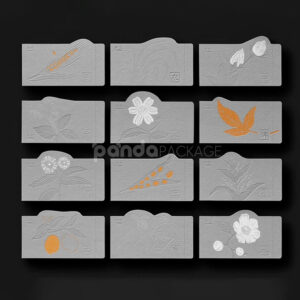 embossed gray food packaging labels with botanical paper design