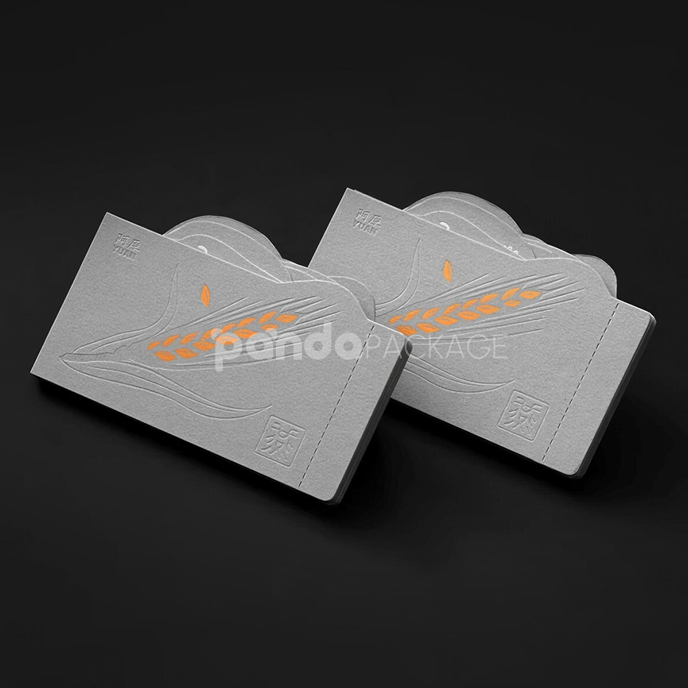 embossed gray food packaging labels with botanical paper design