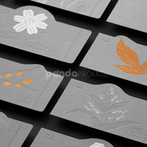 embossed gray food packaging labels with botanical paper design