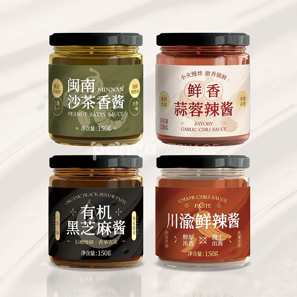 premium food packaging labels for various jarred sauce products