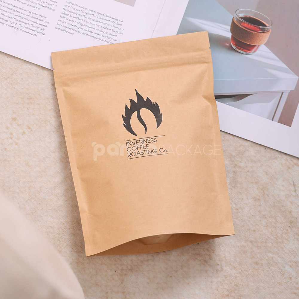 kraft stand up coffee pouch with valve for food packaging