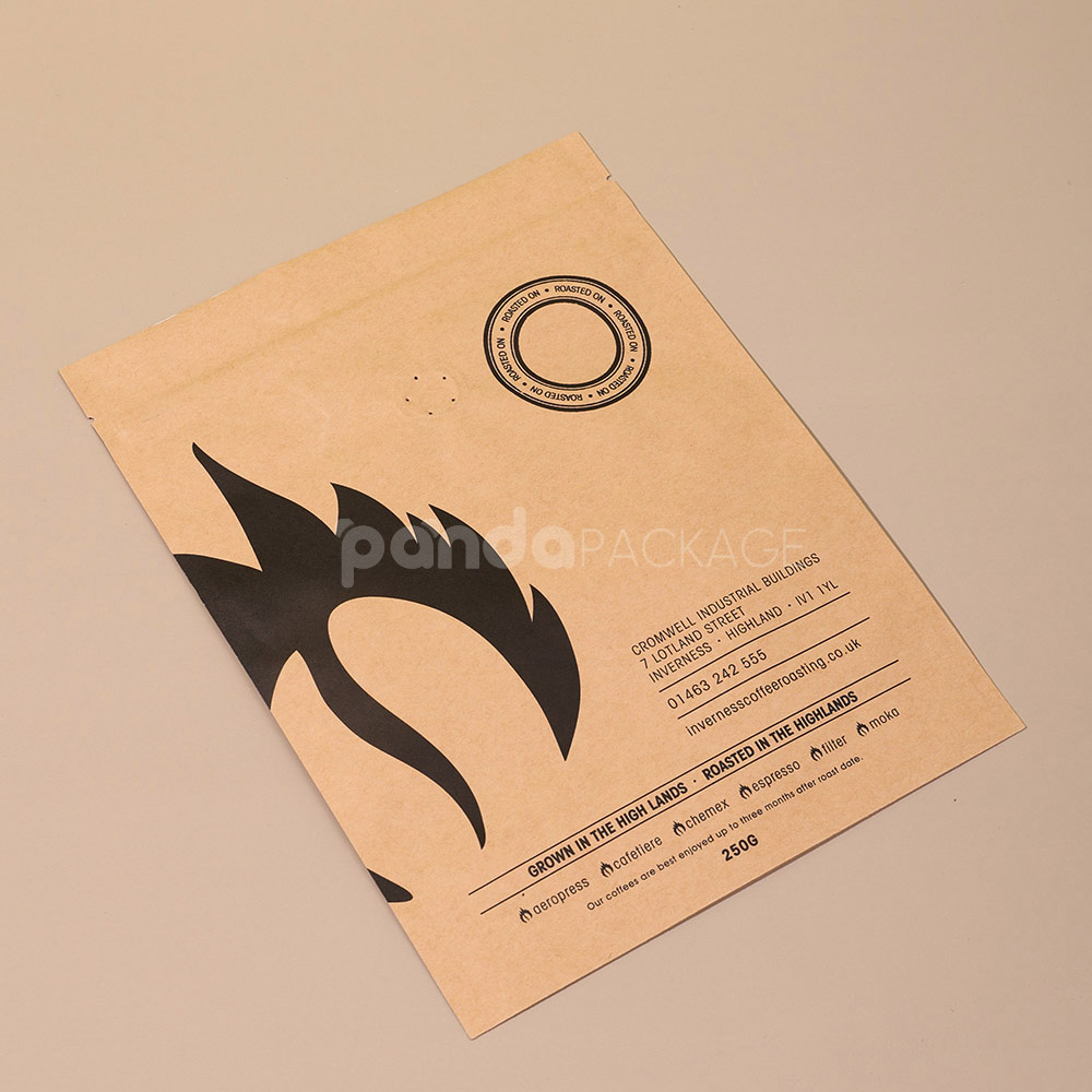 kraft stand up coffee pouch with valve for food packaging