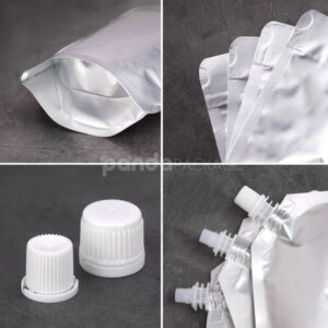 silver stand up spout pouch for milk juice and sauces