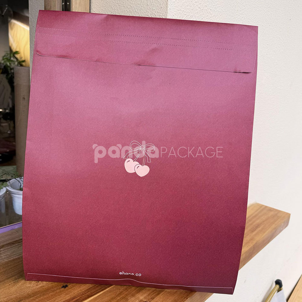 burgundy paper mailer bag for clothing shipping and packaging