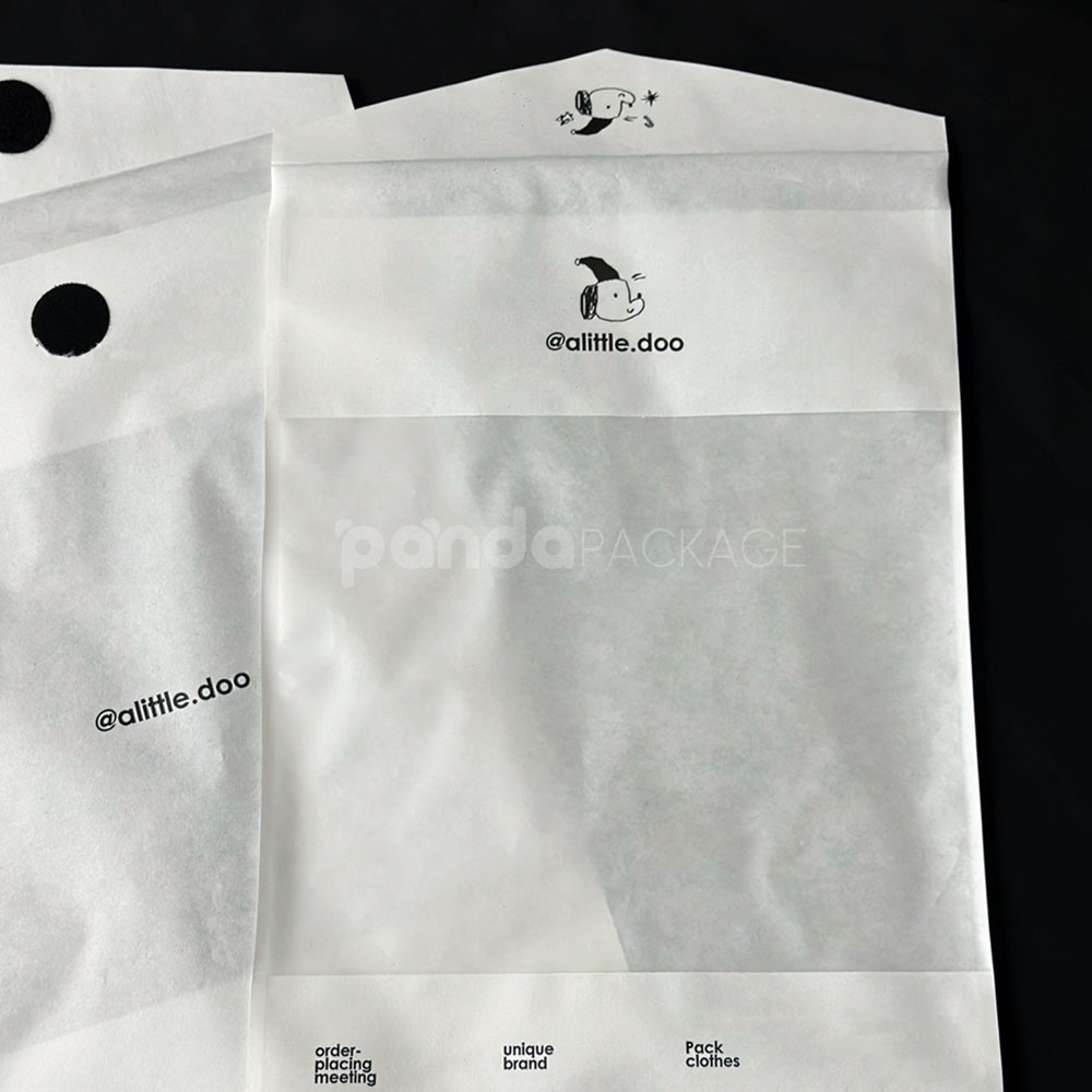 white apparel pouch with velcro closure for lightweight packaging