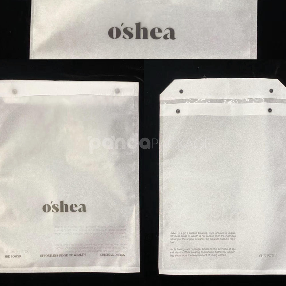 white non-woven apparel pouch with snap button closure design