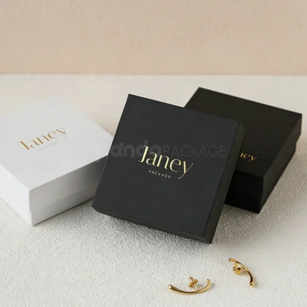 Premium Black Jewelry Rigid Box with Gold Foil Logo