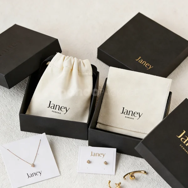 Premium Black Jewelry Rigid Box with Gold Foil Logo