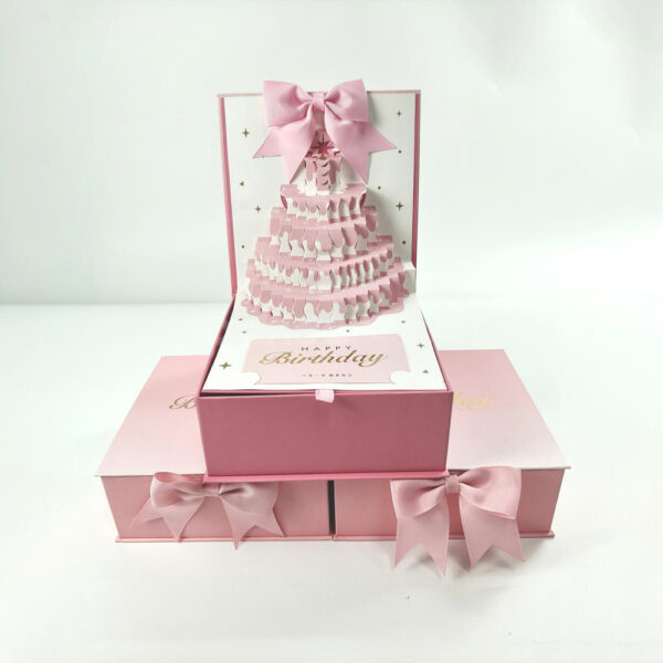 Custom Birthday Cake Rigid Box with Ribbon Closure